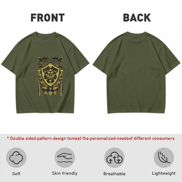 Timeless Ocarina Zelda Shield Graphic Olive T-Shirt