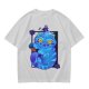Olive T-Shirt With Cheshire Cat And Crow Graphic Print