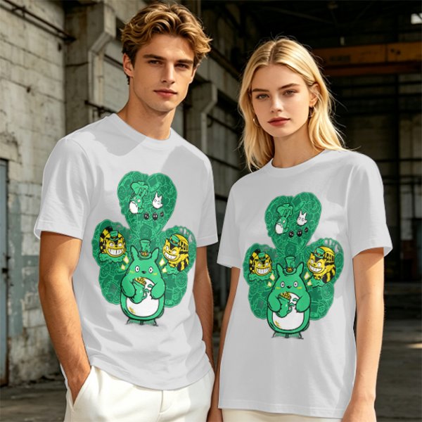 Olive Green T-Shirt With Studio Ghibli Clover Graphic Print