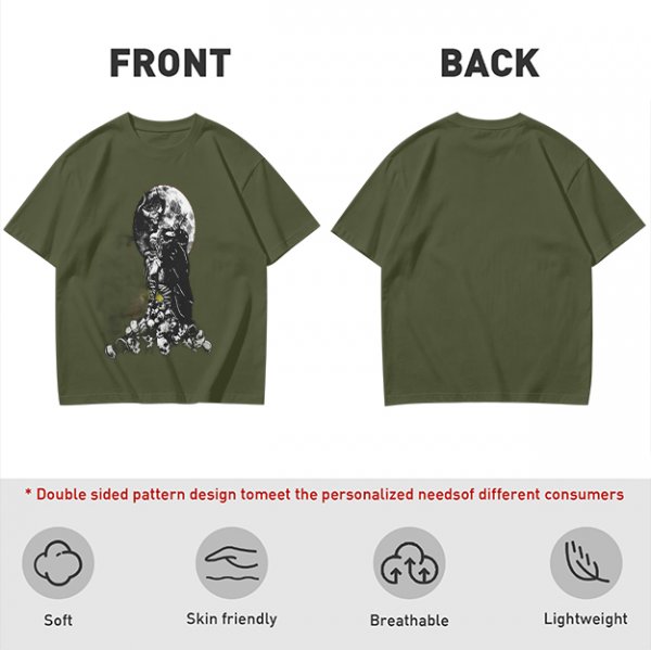 Olive T-Shirt With Dark Grim Reaper And Skull Pile Graphic