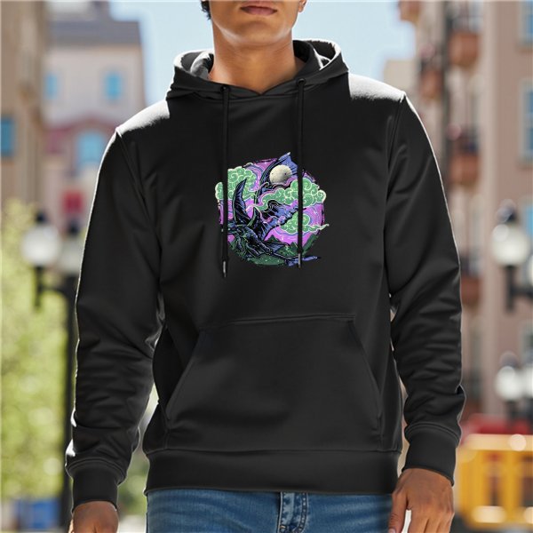 Black Hoodie With Mystical Bat And Moon Night Sky Artwork