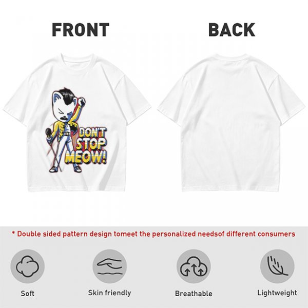 Olive graphic t-shirt with cat Freddie Mercury 'Don't Stop Meow' print