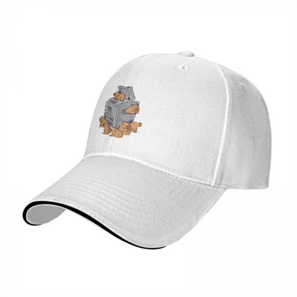 Black Baseball Cap With Capybaras On A Copier Print