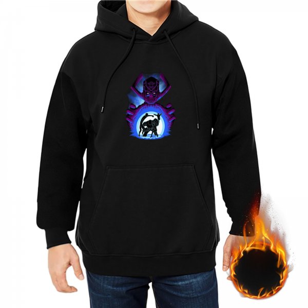 Black Hoodie With Glowing Purple And Blue Fantasy Graphic Print