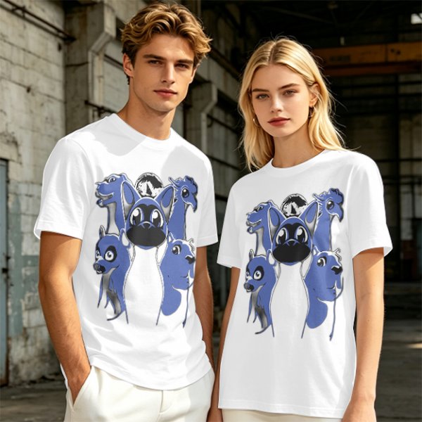 Olive T-Shirt With Blue Fantasy Animal Heads Graphic Print