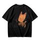 Olive T-Shirt with Cartoon Cat at Grave Print