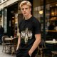 Olive green graphic t-shirt with zebra stripe design