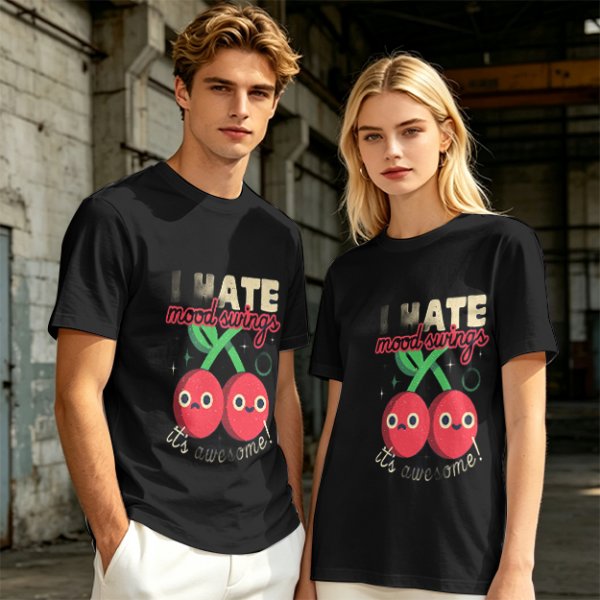 Olive Graphic T-Shirt With I HATE mood swings Cherry Print