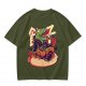 Olive T-Shirt with Cartoon Crocodile Eating Snack Graphic