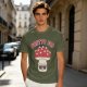 Olive green graphic t-shirt with 'Pretty Fly' and cool mushroom print