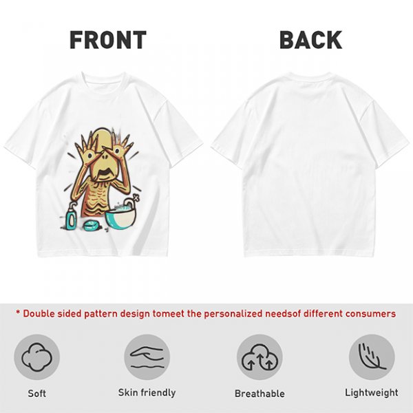 Olive T-shirt with a startled alien washing hands graphic