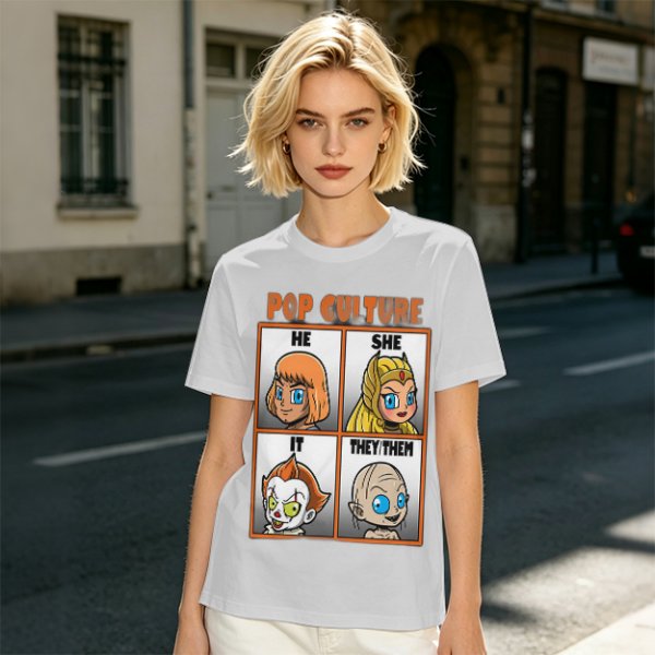 Pop Culture Pronoun Guide Chibi Character Graphic T-Shirt