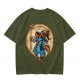 Olive T-Shirt With Fantasy Wizard Character Graphic Print