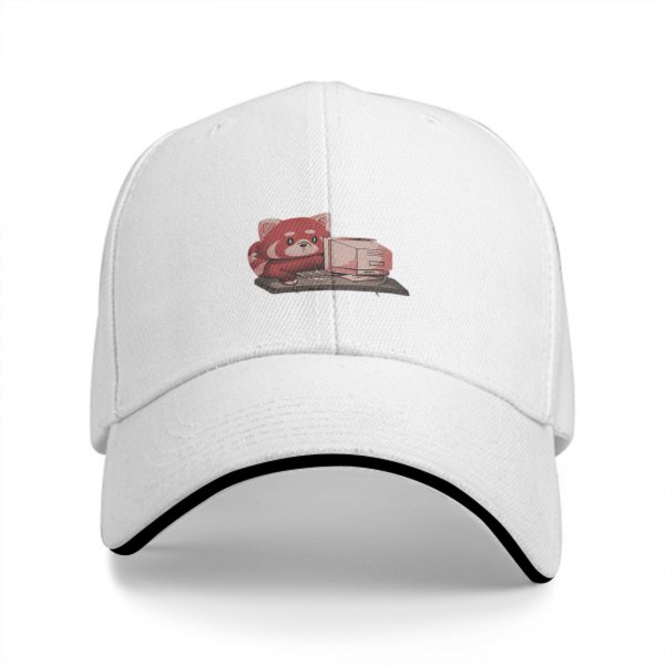 Black baseball cap with cute red panda using retro computer graphic