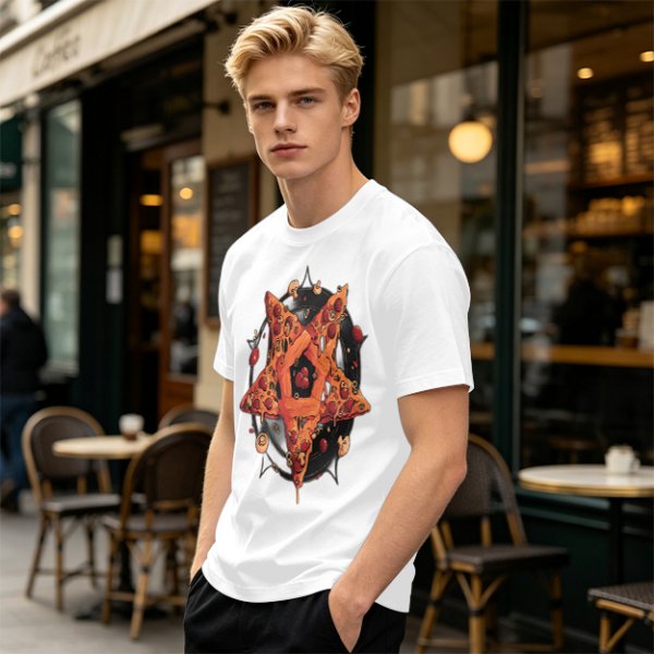 Olive T-Shirt With Pizza Pentagram Graphic Design