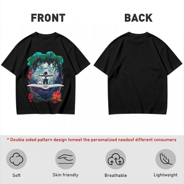 Olive T-shirt with fantasy forest glider rider graphic print