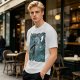 Olive T-shirt with Starry Night Style Fantasy Warrior Print