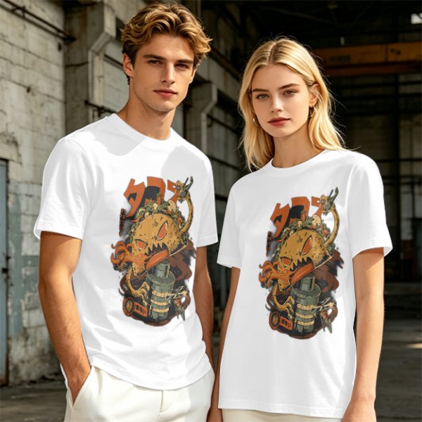 Olive T-shirt with Monster Burger and Japanese Graphic Print