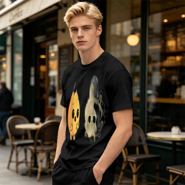 Olive T-Shirt With Surprised Flame and Burnt Ghost Character Art