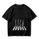 Olive T-Shirt With Anime Characters Crossing Crosswalk Print