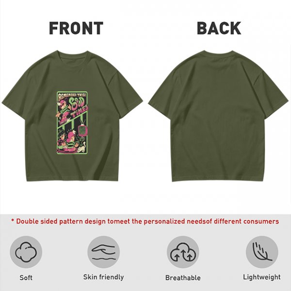 Olive Graphic T-Shirt With Remember Those Good Times Retro Art
