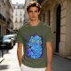 Olive T-Shirt With Cheshire Cat And Crow Graphic Print