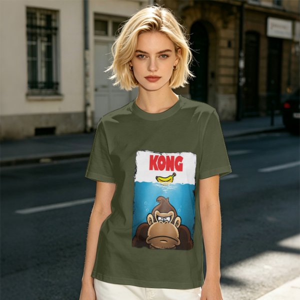 Olive T-Shirt With Cartoon Kong Banana Water Print