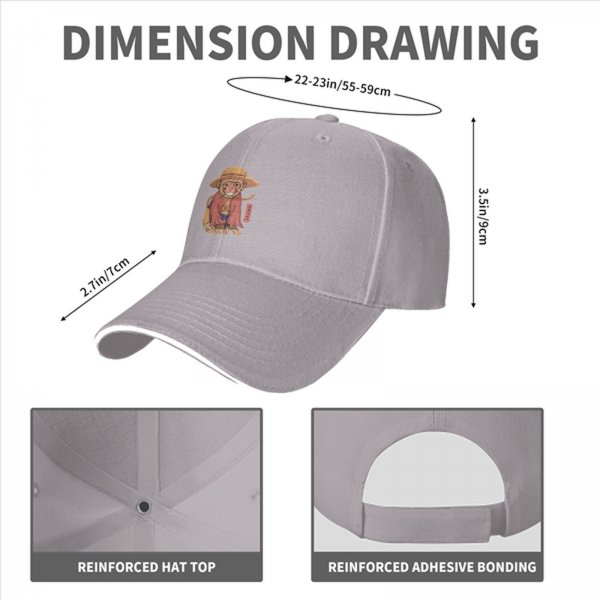 Black Baseball Cap With Monkey In Straw Hat Graphic