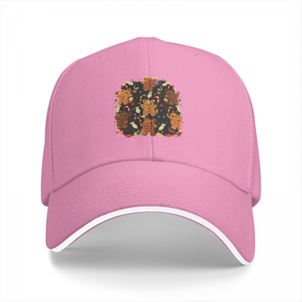 Black Baseball Cap With Christmas Gingerbread Cat Print