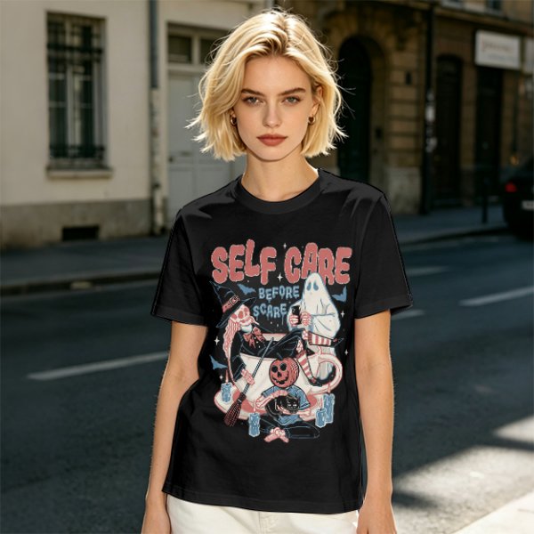 Self Care Before Scare Halloween Themed Graphic T-Shirt