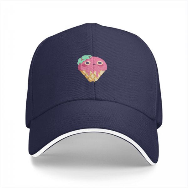 Black Baseball Cap with Cute Melting Ice Cream Cone Graphic