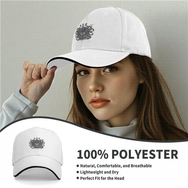Black Baseball Cap With Lawful Evil Beholder Monster Artwork