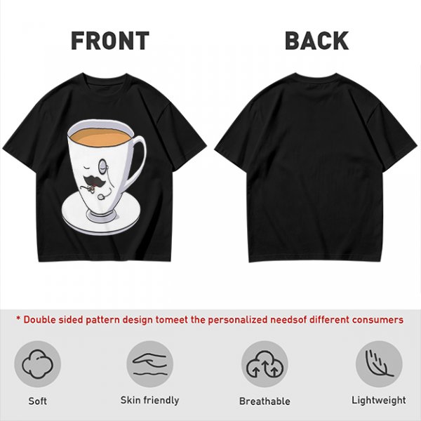 Olive Green T-Shirt With Dapper Cartoon Teacup Graphic