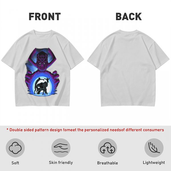Olive T-Shirt Featuring Galactus Holding Silhouetted Superheroes