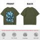 Olive T-Shirt With Playful Blue Cat Character Print