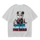 Olive t-shirt with panda drinking coffee and 'Sleep is for the dead' text
