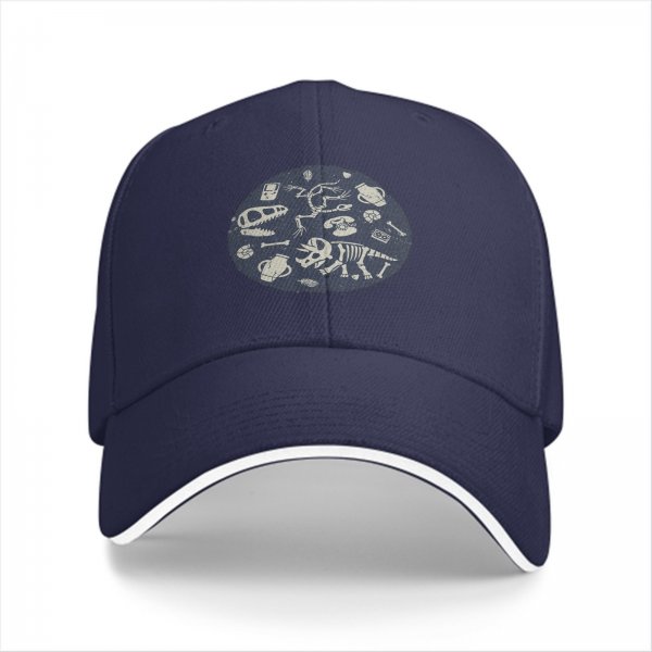 Black Baseball Cap With Dinosaur Fossil Archaeological Print
