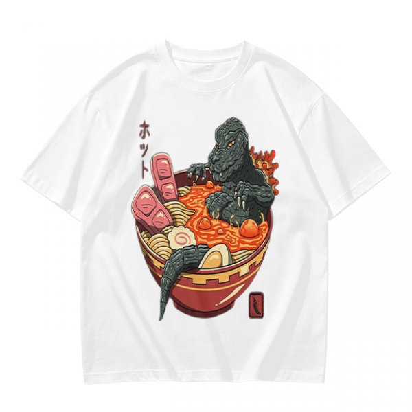 Godzilla in spicy ramen bowl graphic tee