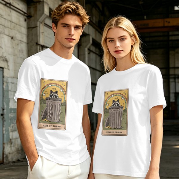 Olive T-Shirt With Raccoon Trash Tarot Card Graphic