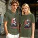 Olive T-shirt with Skeleton Drinking Coffee Must Drink Coffee Print