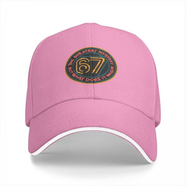 Black baseball cap with '67 The Greatest Mystery' graphic design