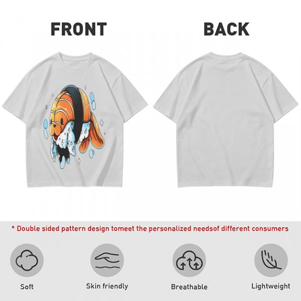 Olive T-Shirt With Cute Clownfish Sushi Graphic Print