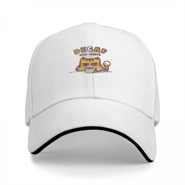 Black baseball cap with grumpy cat decaf coffee print