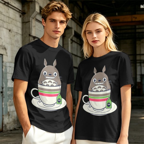 Totoro in Teacup Graphic Olive T-Shirt