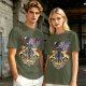 Olive T-shirt with dark fantasy winged warrior graphic print