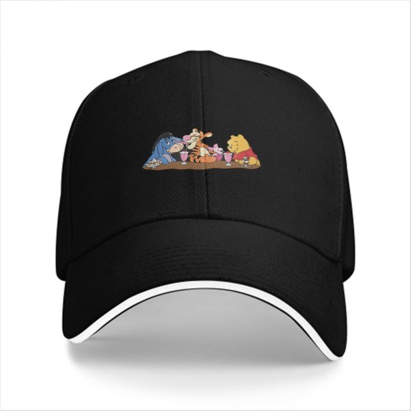 Black Baseball Cap With Winnie The Pooh And Friends Tea Party Print