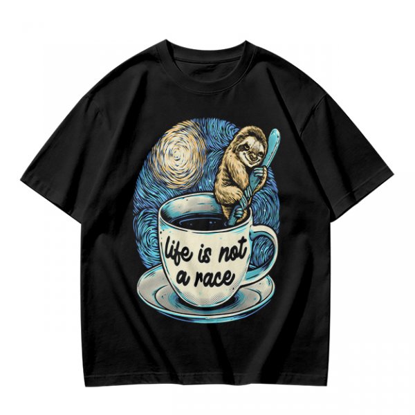 Life Is Not A Race Sloth Coffee Starry Night T-Shirt