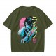Olive T-shirt with Anime Vampire Hunter Character Graphic