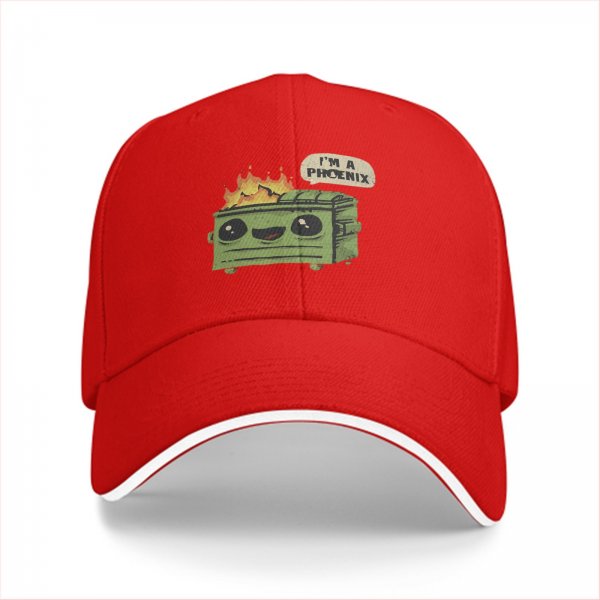 Black baseball cap with funny dumpster fire I'm a phoenix graphic
