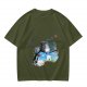 Olive green t-shirt with Totoro tree branch watercolor print